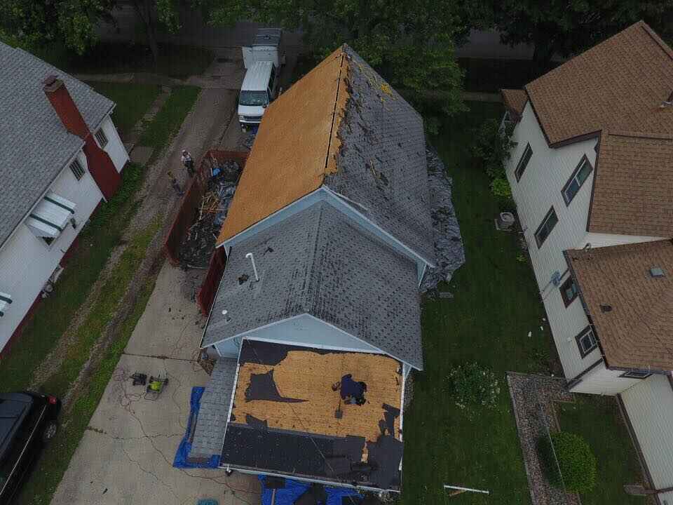 Aerial view of residential roof project