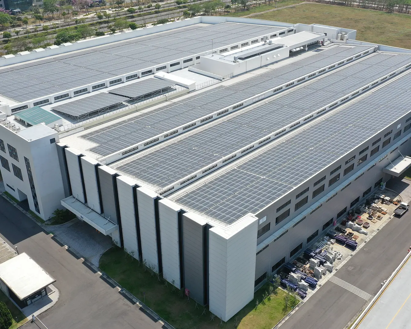 Commercial building with solar panel roof